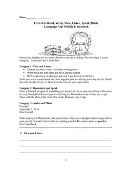 Language Arts Homework By Reading And Ela Common Core Helpers 