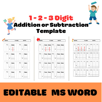 Preview of 1-2-3 Digit Addition or Subtraction Template