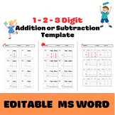 1-2-3 Digit Addition or Subtraction Template