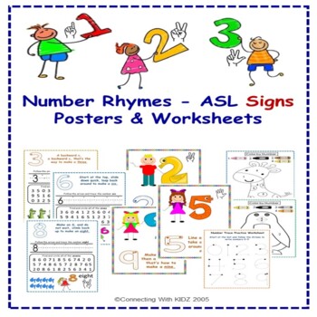 Preview of 1-2-3 Number Rhymes - ASL Signs Posters and Worksheets
