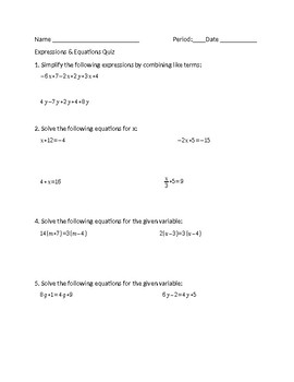 Preview of Multi-Step Equations Quiz