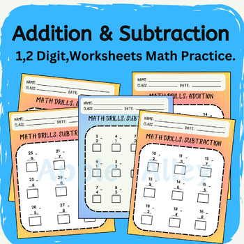 1,2 Digit Addition and Subtraction Worksheets Math Practice. | TPT