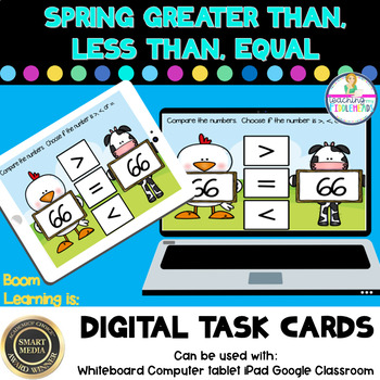 Preview of Comparing Greater Than Less Than Equal in Tens Digital Boom Task Cards