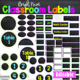 Editable Labels Bright Neon Classroom Decor