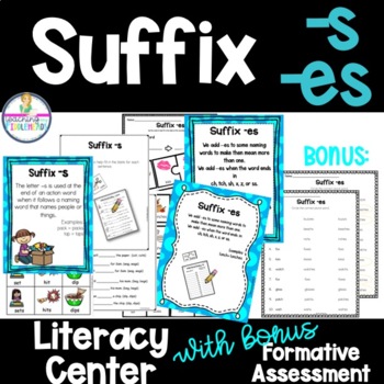 Preview of Suffix -s & Suffix -es  Literacy Center With Anchor Charts | Grammar Stations