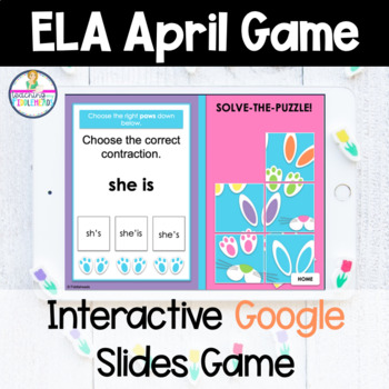 Preview of ELA Google Slides Game Literacy Activity April Themed
