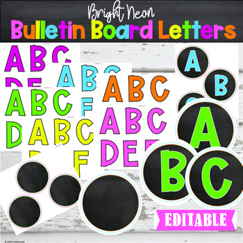 Preview of Editable Bulletin Board Letters Bright Neon Classroom Decor