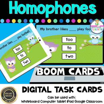 Preview of Homophones To, Too, Two Digital BOOM CARDS Distance Learning