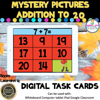Preview of Hidden Mystery Pictures Addition to 20 Digital Boom Task Cards