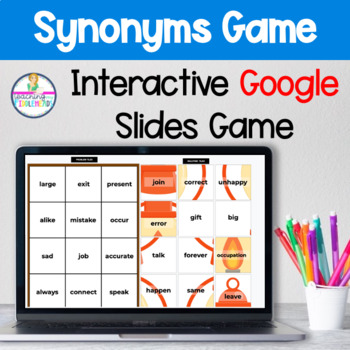 Preview of Synonyms Google Slides Game Literacy Activity for Camping Day