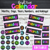 Editable Calendar Bright Neon Classroom Decor