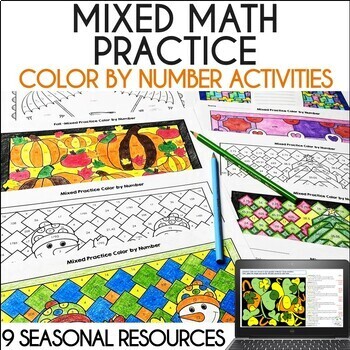 Preview of Fall Thanksgiving Winter Christmas Valentine Summer & More Mixed Math Review