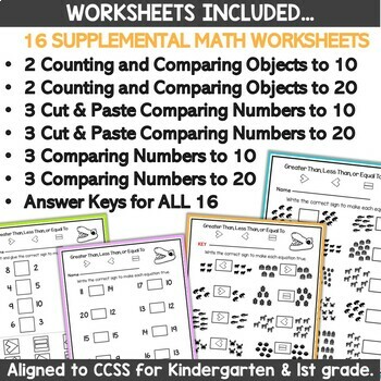 comparing numbers to 20 using greater than less than equal worksheets