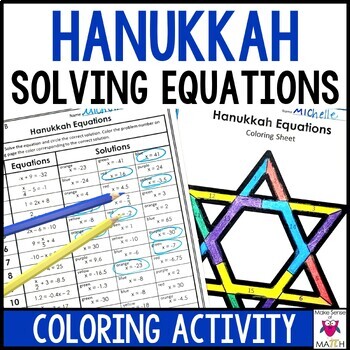 Preview of Hanukkah Math Activity for Middle School | Solving Equations