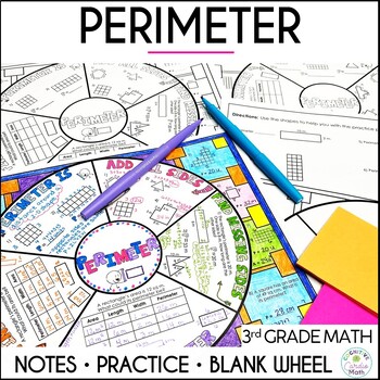 Preview of Perimeter Guided Notes & Practice Math Doodle Wheel for 3rd Grade