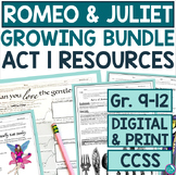 Romeo and Juliet Act I Growing Bundle Activities SAT AP CC
