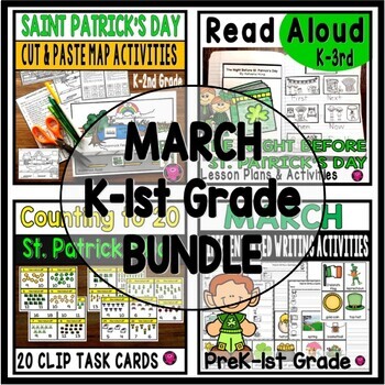 Preview of St Patrick’s Day March Reading Math Crafts & Writing Center Activities