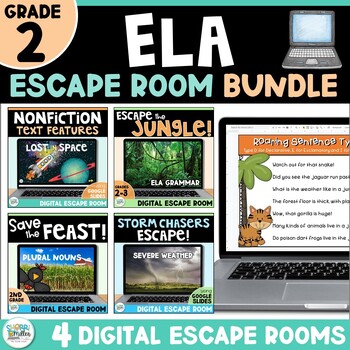 Preview of 2nd Grade End of Year ELA Escape Room Digital Bundle - Reading Science Games