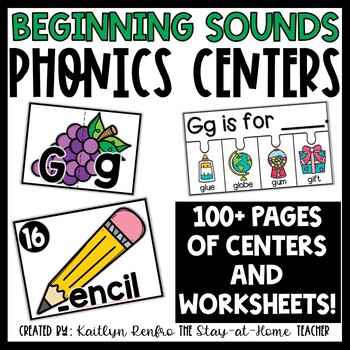 Preview of Beginning Sounds Centers and Worksheets | Phonics Activities | Alphabet Practice