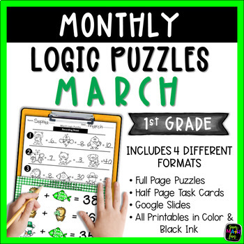 Preview of 1st Grade March Early Finishers Logic Puzzles Morning Math Brain Teasers Spring