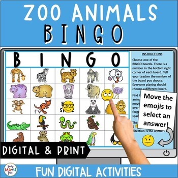 Preview of Zoo Animals Bingo |  Digital and Print!  | Super Fun Review and  Learning