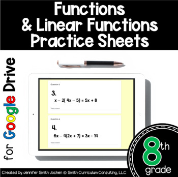 Preview of 8th Grade Practice Sheets Functions & Linear Functions for Google Drive