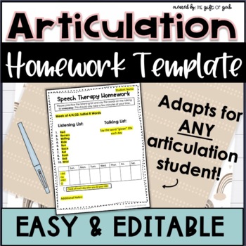 Preview of Articulation Parent Handouts | Editable Articulation Homework Template