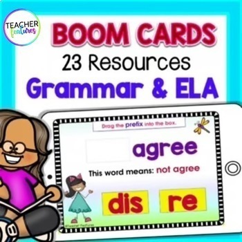 Preview of 2nd 3rd GRADE Nouns Verbs Adjectives Prefix Suffix GRAMMAR BOOM CARDS Bundle