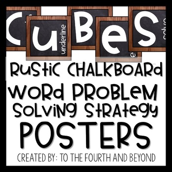 Preview of CUBES Math Word Problem Solving Strategy Posters - Rustic Chalkboard