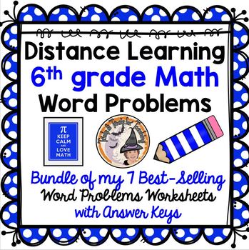 Preview of Distance Learning Math 6th grade Word Problems Worksheets and Answer Keys