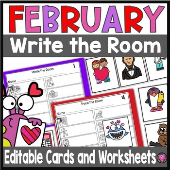 Preview of February EDITABLE Write the Room - Valentine's Day Winter Writing Activities