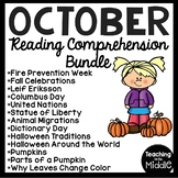 October Reading Comprehension Worksheet Bundle Fall Holidays