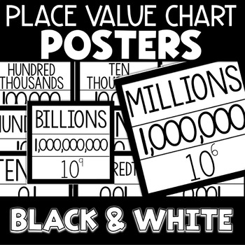 Preview of Place Value Chart Posters - Black and White Theme