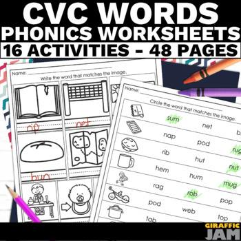 Preview of Decodable Phonics Worksheets CVC Word Phonics Practice Activities Mixed Review