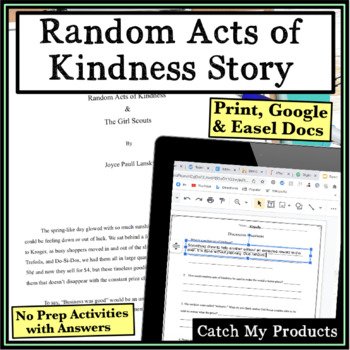 Preview of Reading Comprehension Passage and Questions Worksheets on Kindness