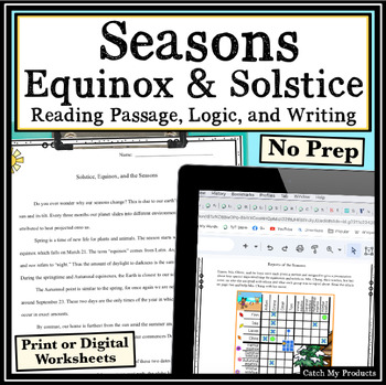 Preview of Seasons of Solstice and Equinox Reading Passage and Logic Puzzle Worksheets