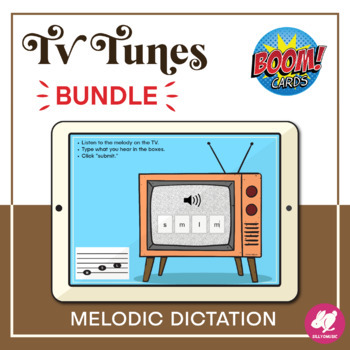 Preview of Music Distance Learning: TV Tunes - Melodic Dictation BOOM Cards BUNDLE