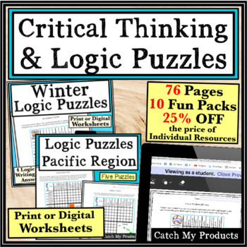 Preview of Logic Puzzles and Brain Teasers in Print or Digital Worksheets