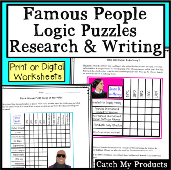 Preview of Brain Teasers and Logic Puzzles on Famous People in Print or Digital Worksheets