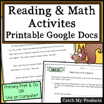 Preview of Fall Math and Literacy Centers Worksheets in Print or Digital