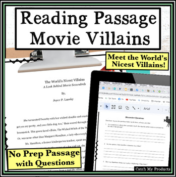 Preview of High School Reading Comprehension Passages and Questions Movie Villains