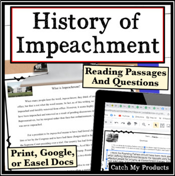 Preview of High School Reading Comprehension Passages and Questions Impeachment