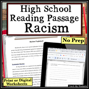 Preview of High School Reading Comprehension Passages and Questions on Racism