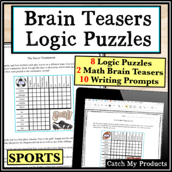 Preview of Math Brain Teasers and Logic Puzzle Games Worksheets in Print or Digital
