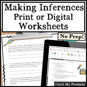 Preview of #catch24 Making Inferences and Drawing Conclusions Worksheets Print and Digital