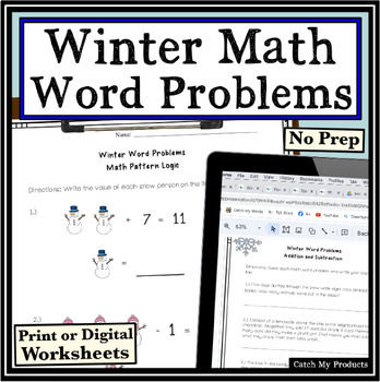 Preview of Winter Math Word Problems or Math Worksheets 2nd Grade in Print or Digital