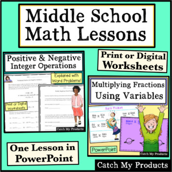 Preview of Middle School Math Worksheets and PowerPoint Bundle