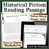 Historical Fiction Reading Comprehension for Middle School Salem Witch Trials