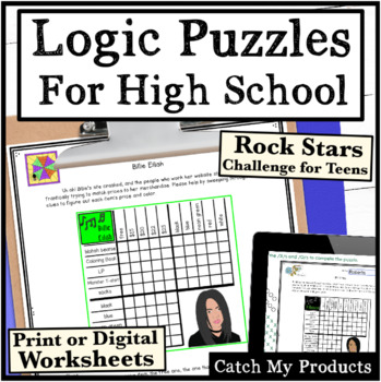 Preview of Logic Puzzles For High School Print or Digital Worksheets Rock Stars