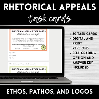 Preview of Rhetorical Appeals Task Cards | Digital and Print Argumentative Unit Activity